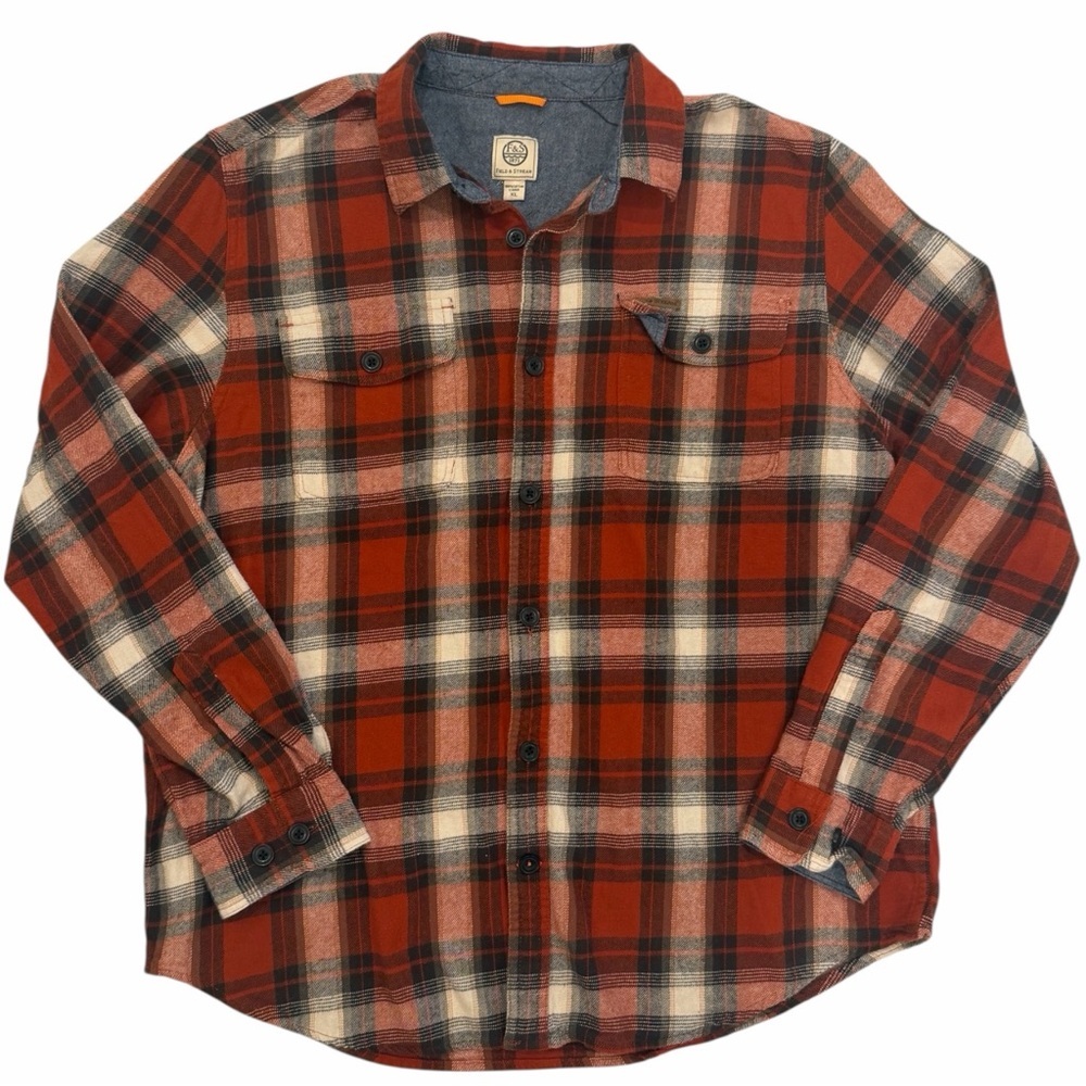 Field & Stream Rust Plaid Heavyweight Flannel Shirt XL Gorpcore Cabincore